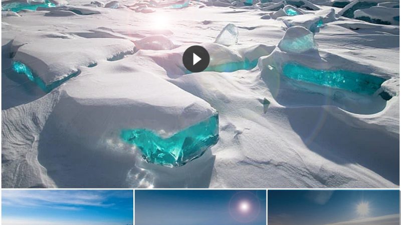 The turquoise ice found in lake baikal looks like a gem