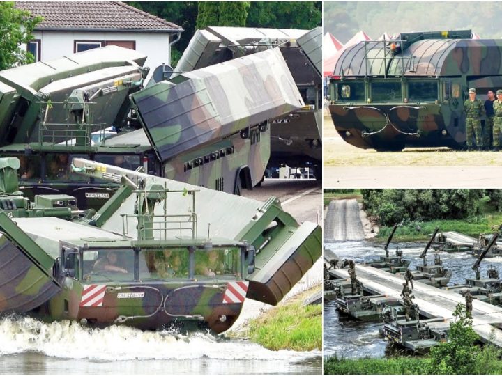 Marvelous Display: M3 Amphibious Vehicle Seamlessly Transitions from Land to Water in Spectacular Ferry Operation